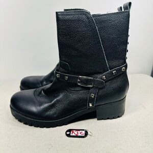 Nine West Renee Women Shoes Moto Booties Black Leather Sz 11 M